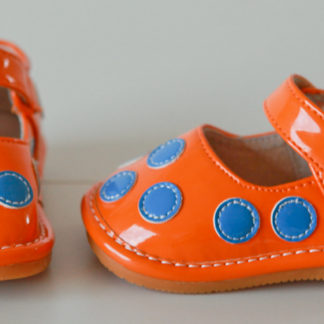 Orange with Blue Polka Dot Squeaky Shoes