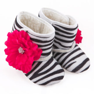 Zebra Crib Boots with Pink Flowers